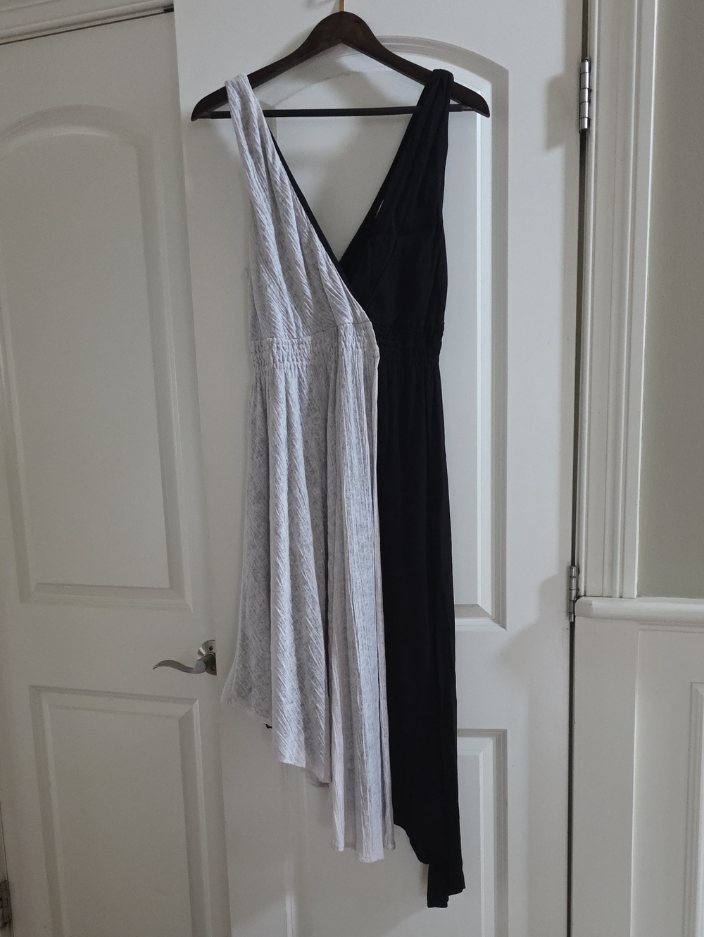 Maeve ANTHROPOLOGIE Asymmetrical Two-Tone Black and White V-Neck Dress